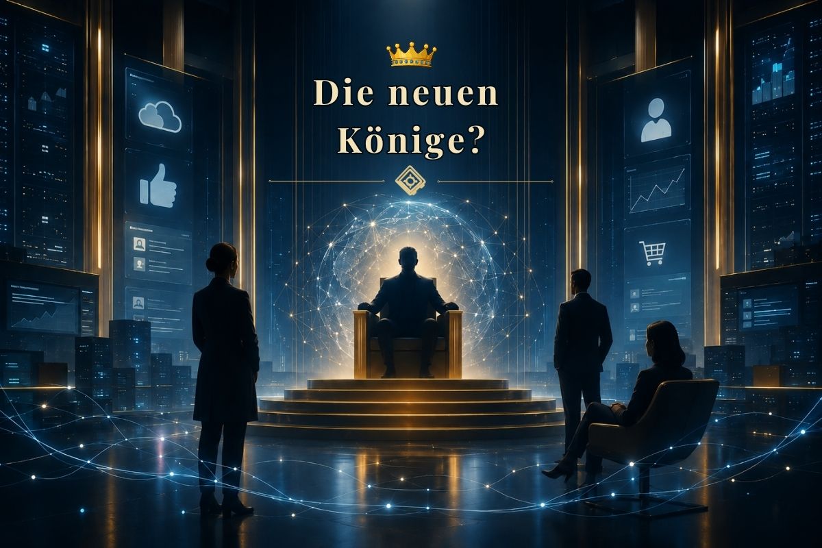 Dunkles Titelbild zum Blogbeitrag über KI Zukunft, digitale Macht und Selbstbestimmung mit der Frage Die neuen Könige