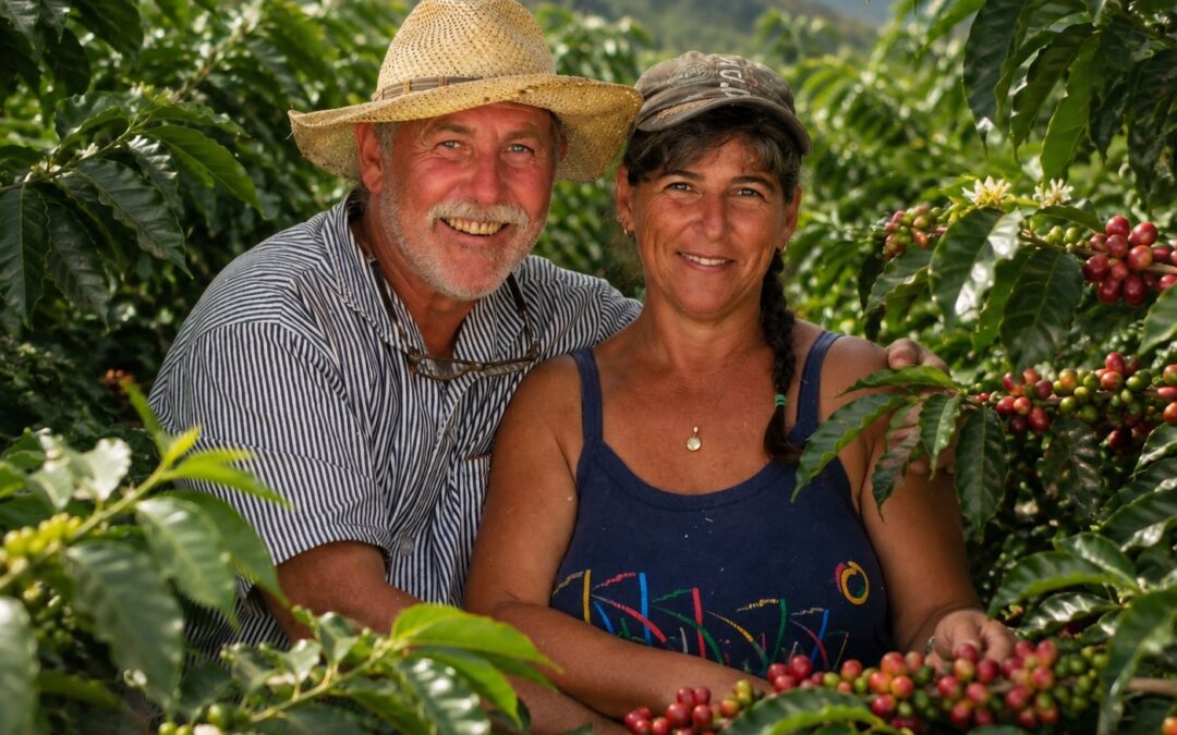 Frank und Claudia in einer Kaffeeplantage im Hochland von Panama bei Boquete