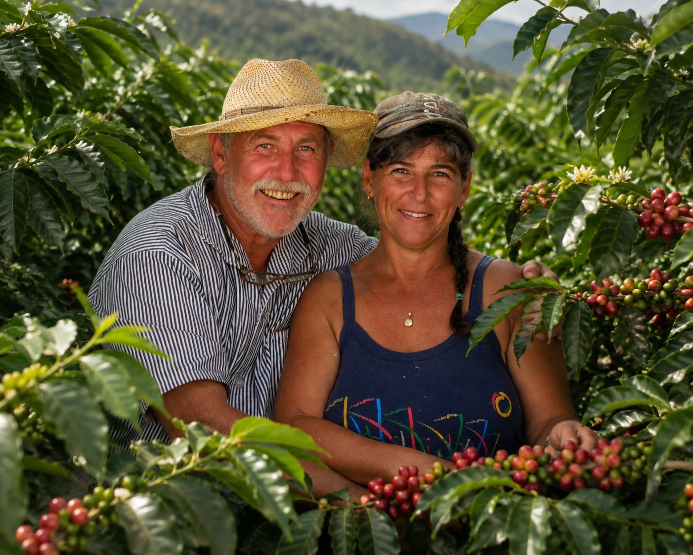 Frank und Claudia in einer Kaffeeplantage im Hochland von Panama bei Boquete