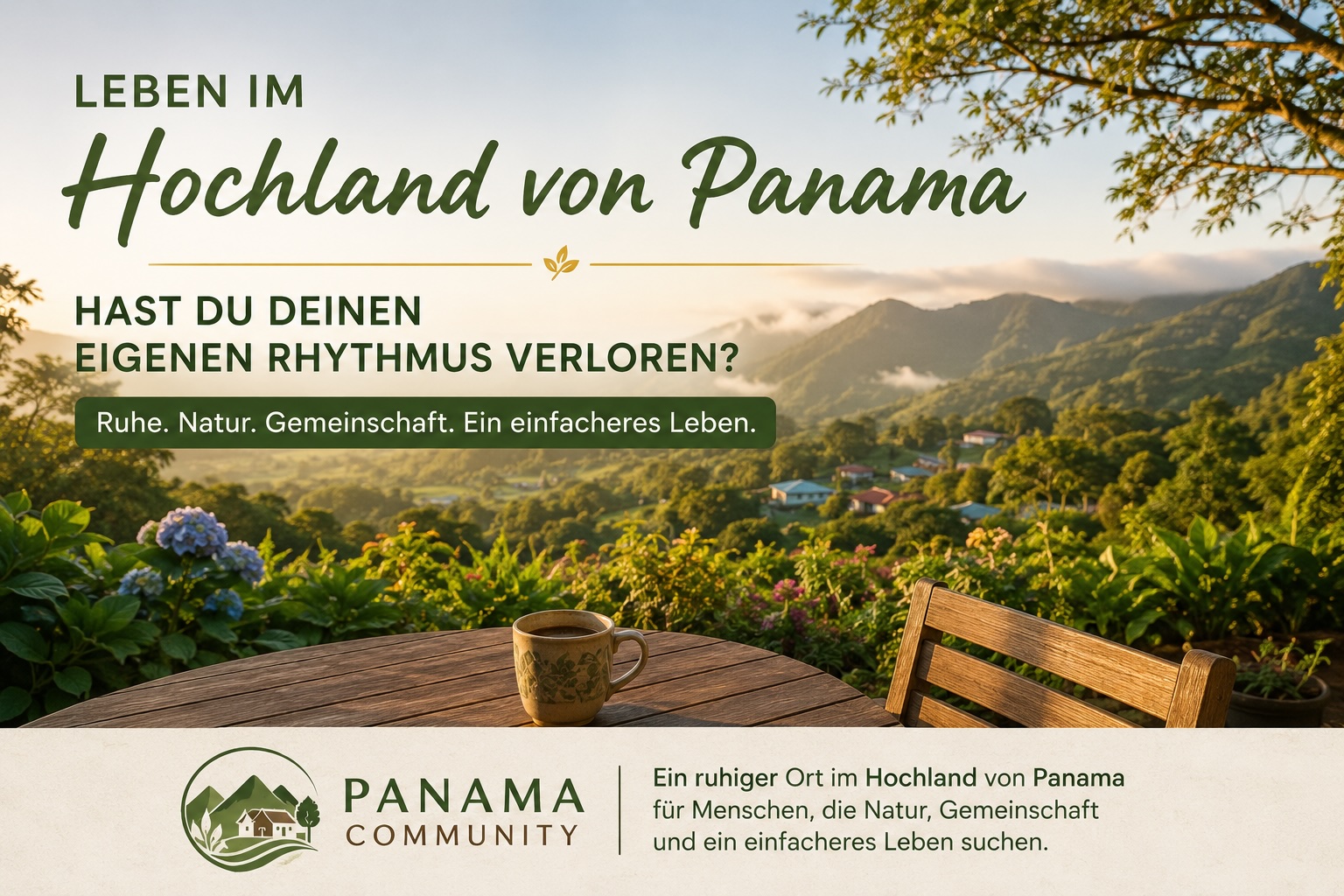 Blick über das Hochland von Panama bei Palmira. Ein ruhiger Morgen mit Natur und Panorama.