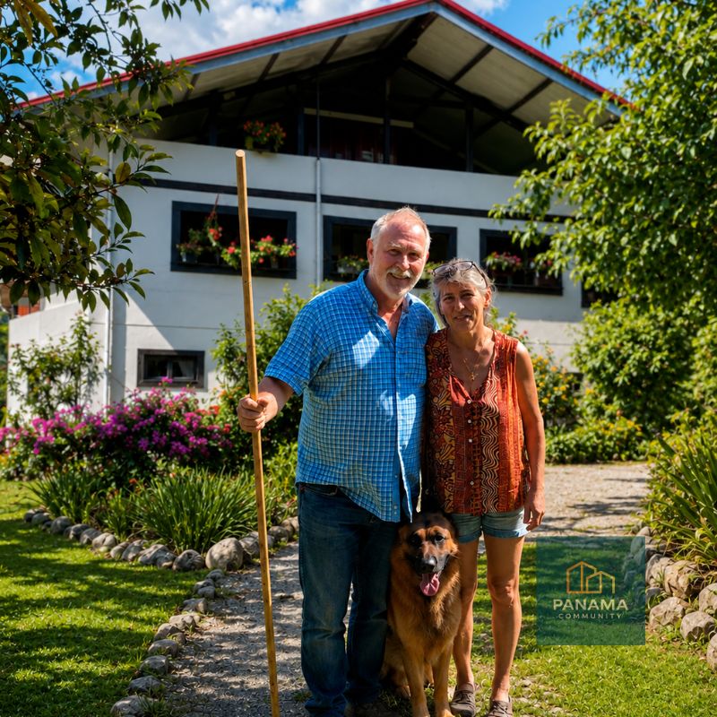 Claudia, Nero und Frank vor ihrem Haus in Palmira bei Boquete